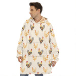 Watercolor Rooster Pattern Print Hoodie Blanket