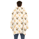 Watercolor Rooster Pattern Print Hoodie Blanket