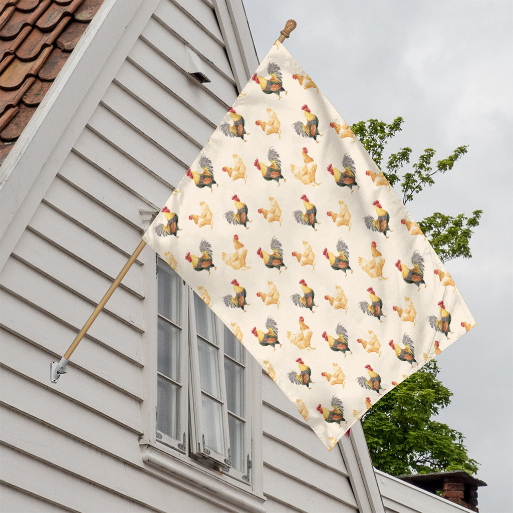 Watercolor Rooster Pattern Print House Flag