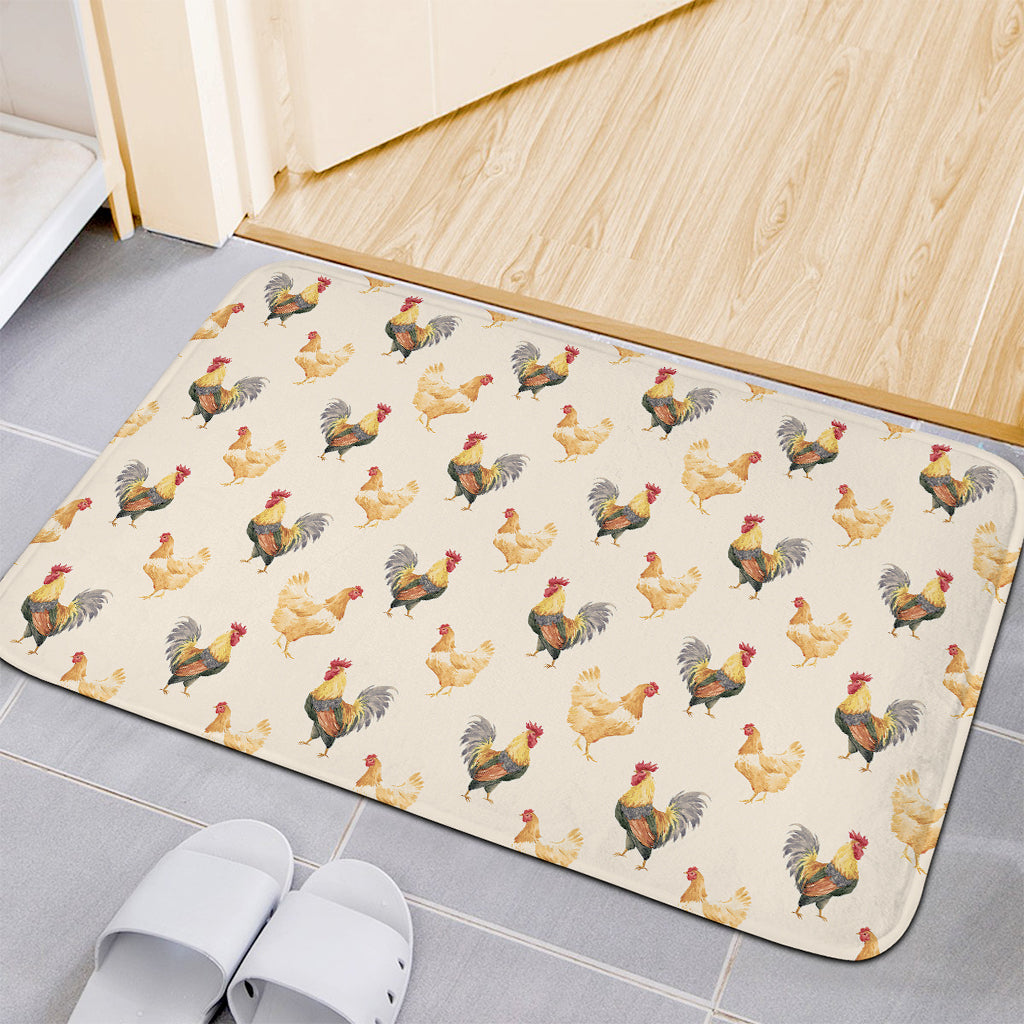 Watercolor Rooster Pattern Print Indoor Door Mat