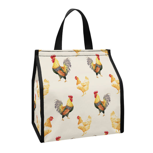 Watercolor Rooster Pattern Print Insulated Lunch Tote