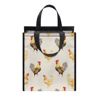 Watercolor Rooster Pattern Print Insulated Lunch Tote
