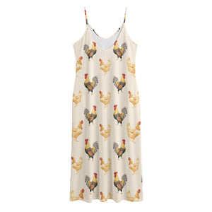 Watercolor Rooster Pattern Print Jersey Midi Cami Dress