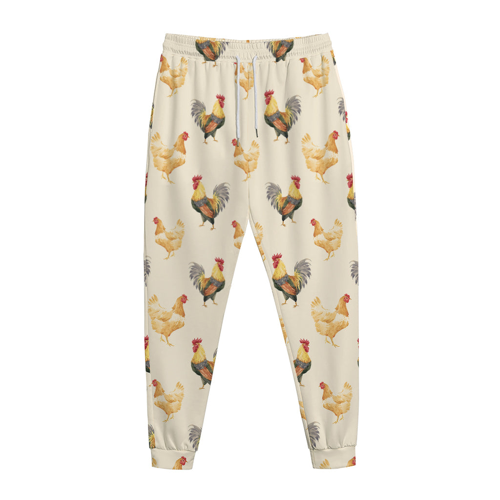 Watercolor Rooster Pattern Print Jogger Pants