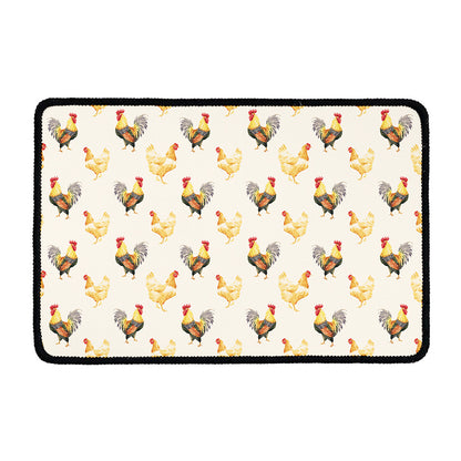 Watercolor Rooster Pattern Print Kitchen Mat