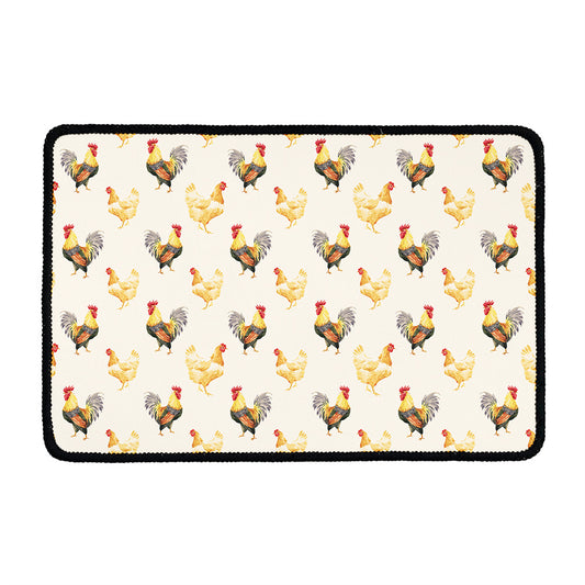 Watercolor Rooster Pattern Print Kitchen Mat