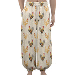 Watercolor Rooster Pattern Print Lantern Pants