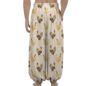 Watercolor Rooster Pattern Print Lantern Pants