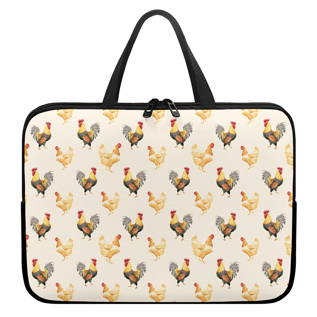 Watercolor Rooster Pattern Print Laptop Sleeve With Handle