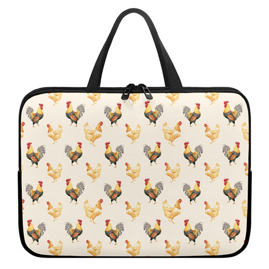 Watercolor Rooster Pattern Print Laptop Sleeve With Handle