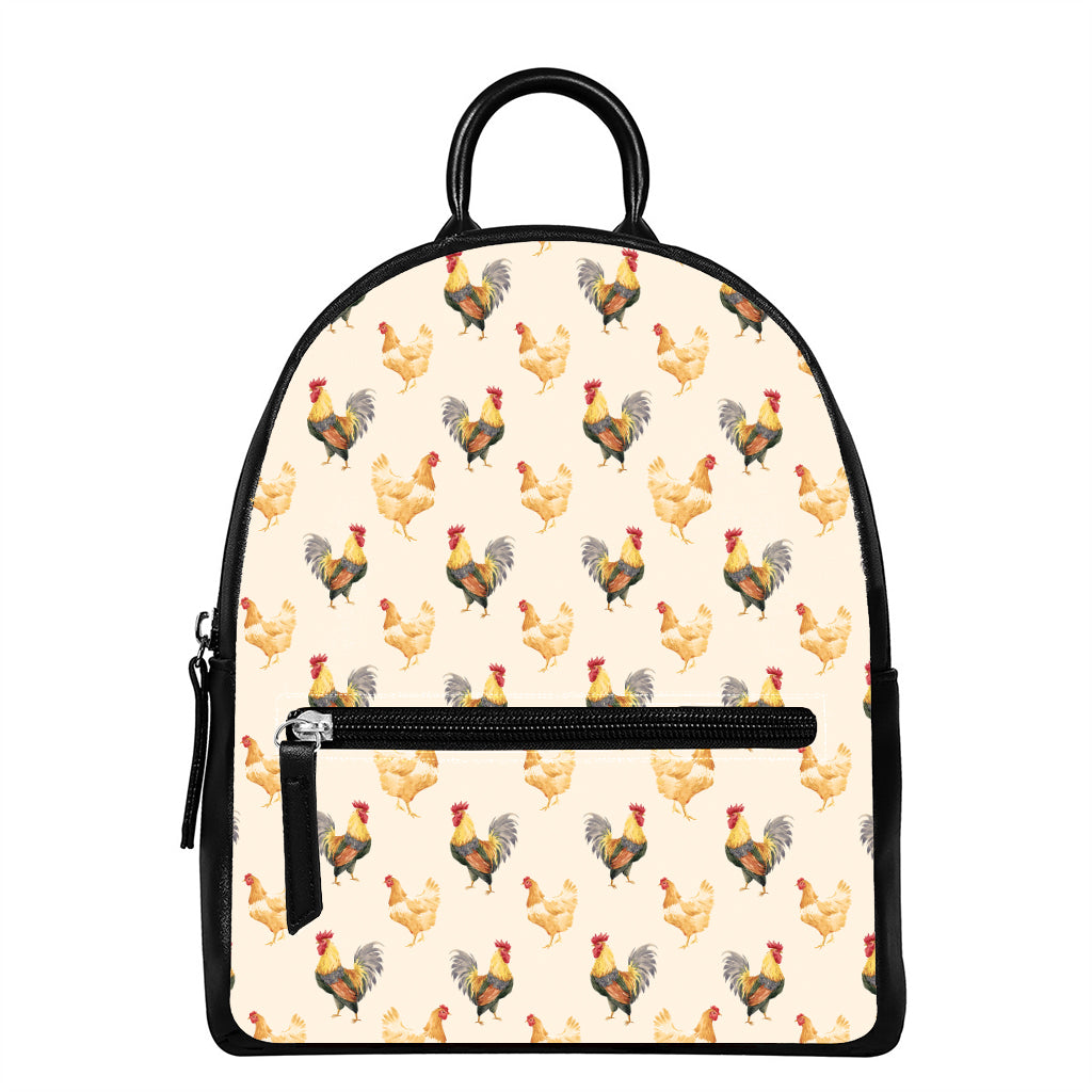 Watercolor Rooster Pattern Print Leather Backpack