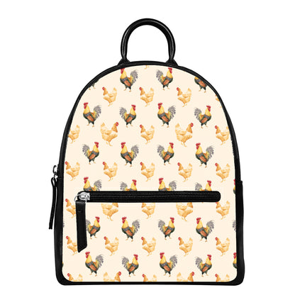 Watercolor Rooster Pattern Print Leather Backpack