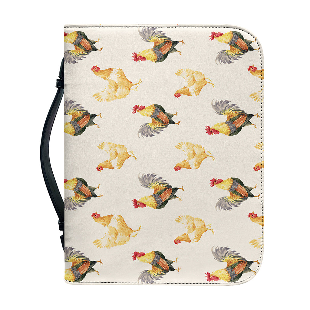 Watercolor Rooster Pattern Print Leather Bible Cover