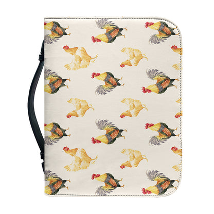 Watercolor Rooster Pattern Print Leather Bible Cover
