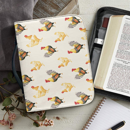 Watercolor Rooster Pattern Print Leather Bible Cover