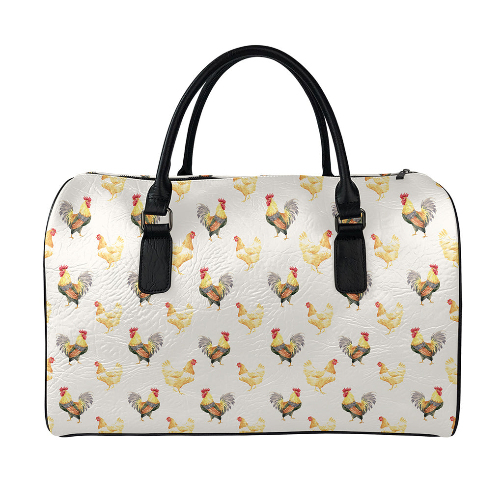 Watercolor Rooster Pattern Print Leather Duffle Bag