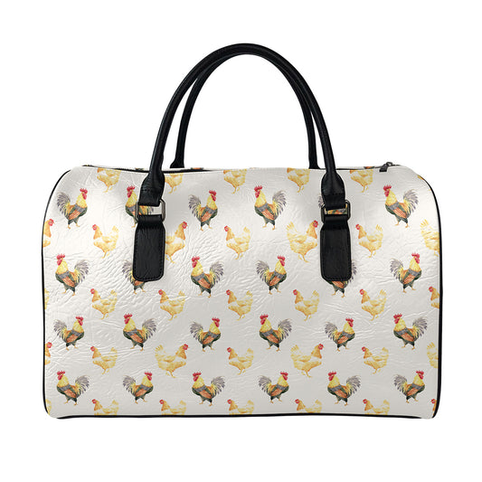 Watercolor Rooster Pattern Print Leather Duffle Bag