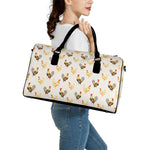 Watercolor Rooster Pattern Print Leather Duffle Bag