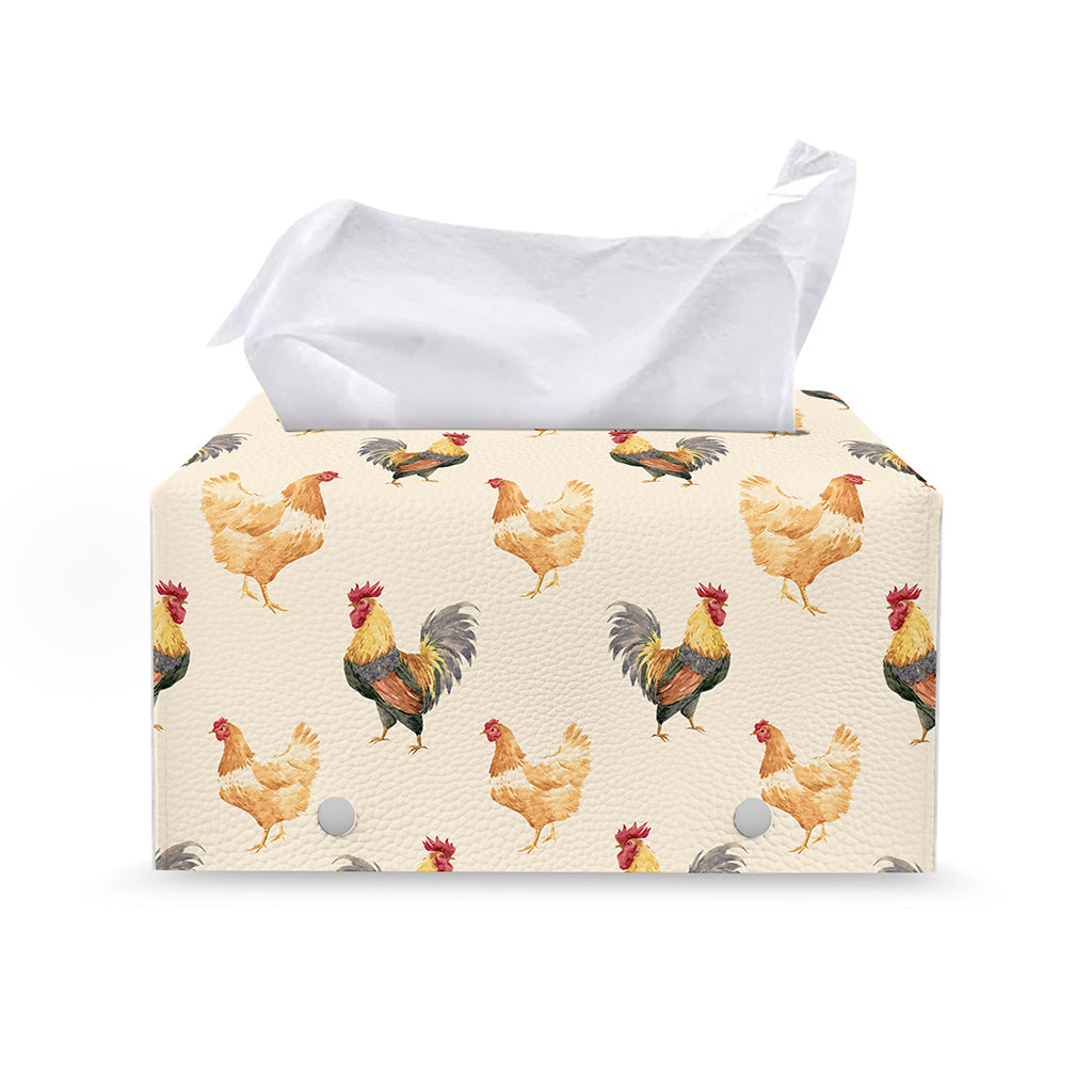 Watercolor Rooster Pattern Print Leather Tissue Box Cover