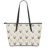 Watercolor Rooster Pattern Print Leather Tote Bag