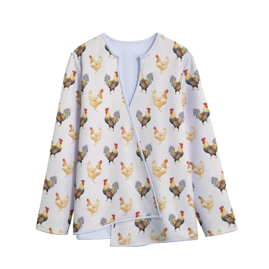 Watercolor Rooster Pattern Print Long Sleeve Short Coat