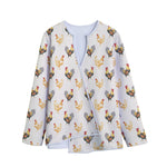 Watercolor Rooster Pattern Print Long Sleeve Short Coat