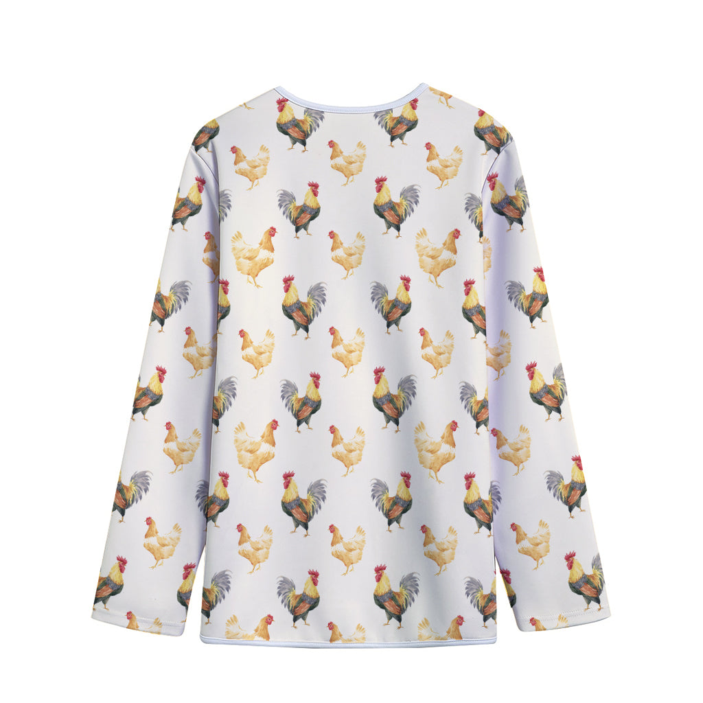 Watercolor Rooster Pattern Print Long Sleeve Short Coat