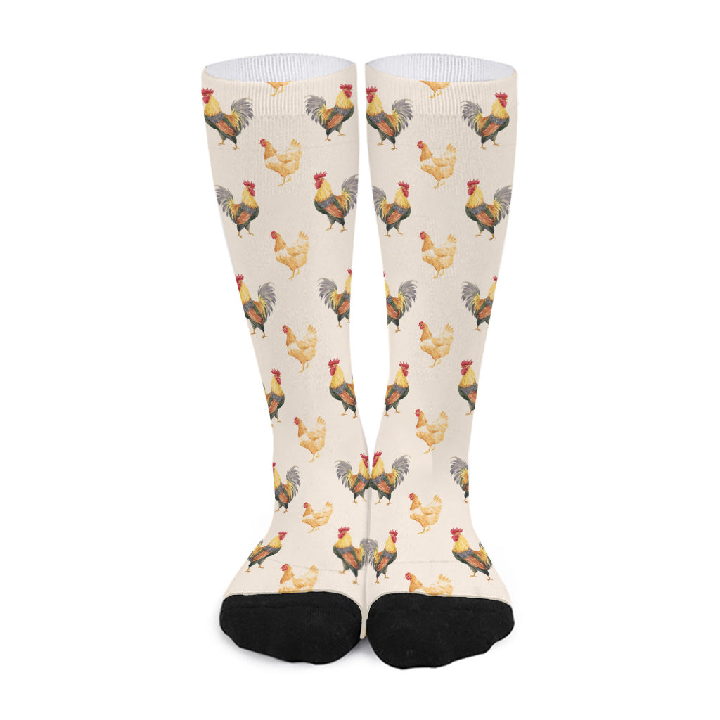 Watercolor Rooster Pattern Print Long Socks