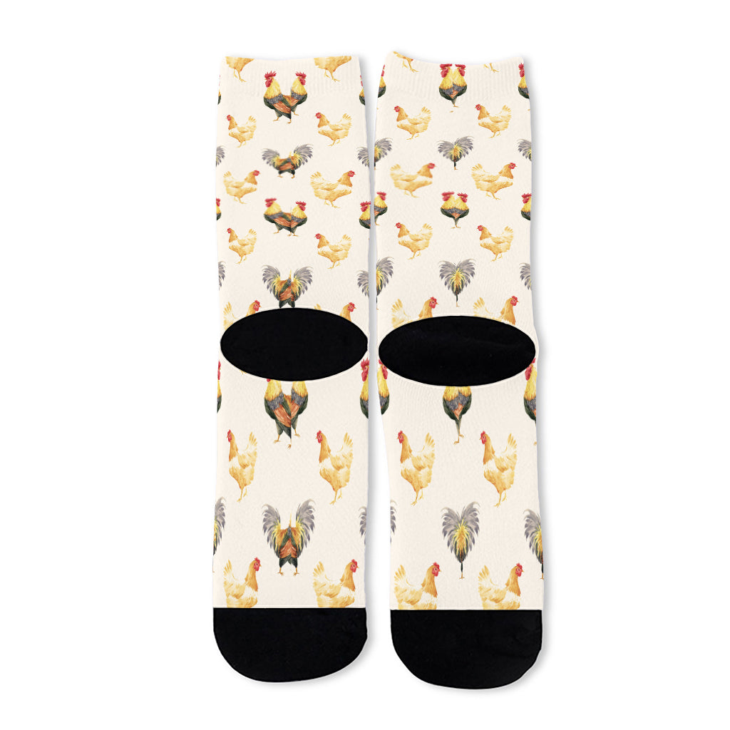 Watercolor Rooster Pattern Print Long Socks