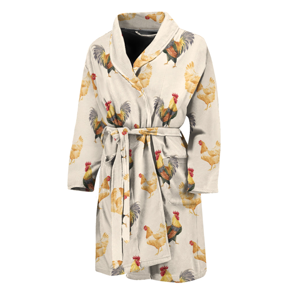 Watercolor Rooster Pattern Print Men's Bathrobe