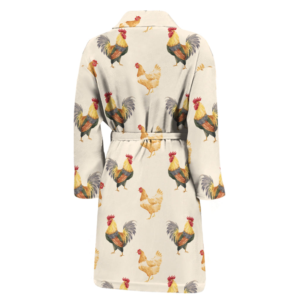 Watercolor Rooster Pattern Print Men's Bathrobe