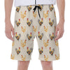 Watercolor Rooster Pattern Print Men's Beach Shorts