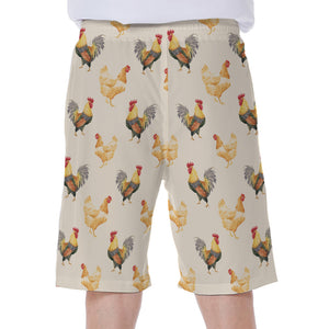 Watercolor Rooster Pattern Print Men's Beach Shorts