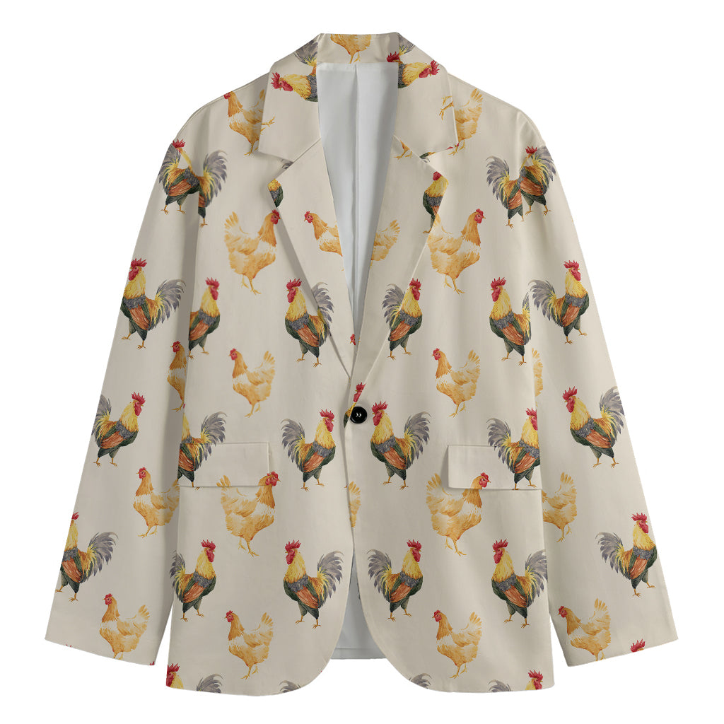 Watercolor Rooster Pattern Print Men's Blazer