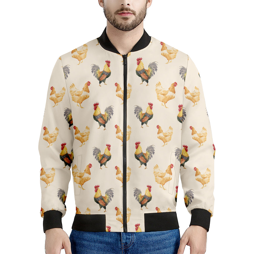 Watercolor Rooster Pattern Print Men's Bomber Jacket