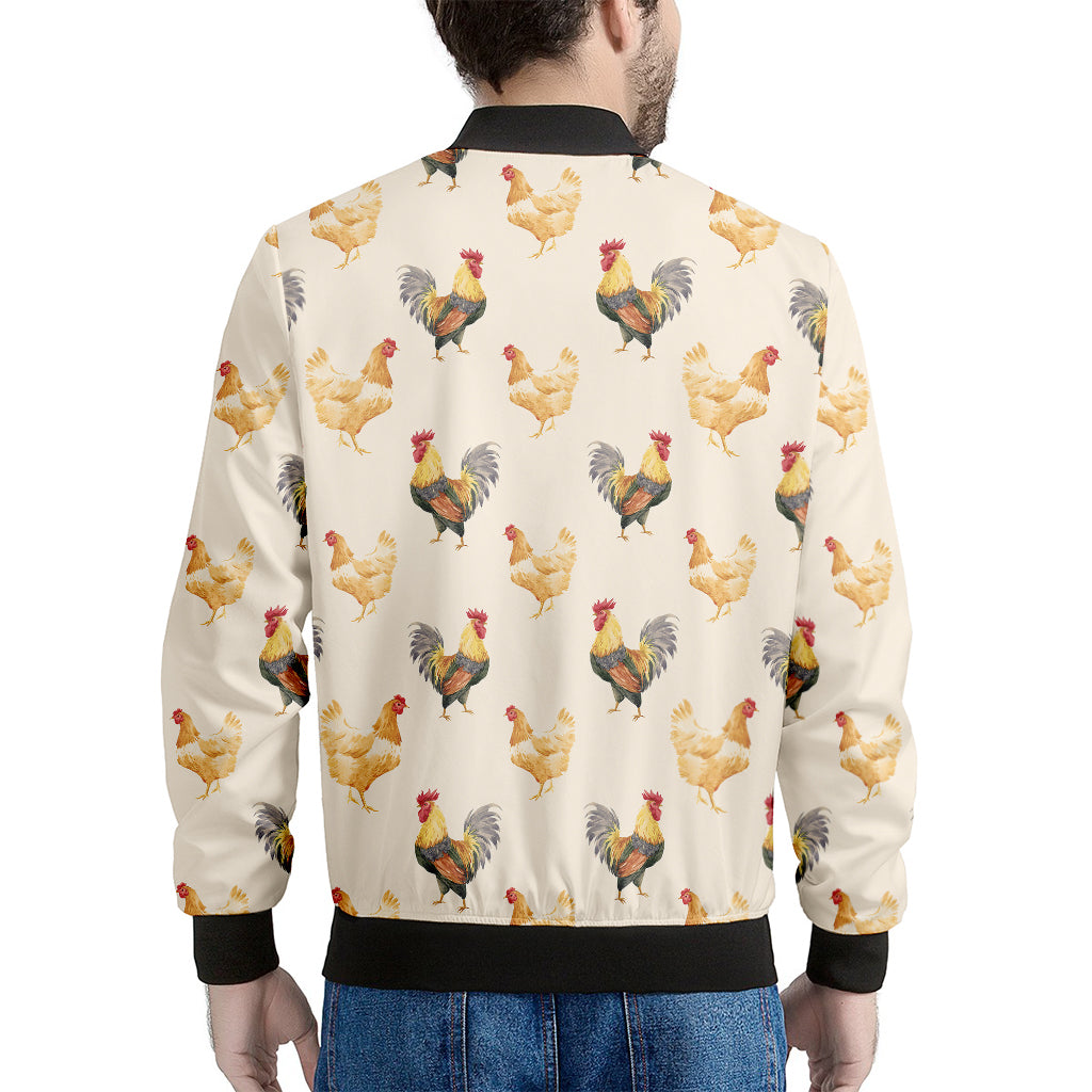 Watercolor Rooster Pattern Print Men's Bomber Jacket