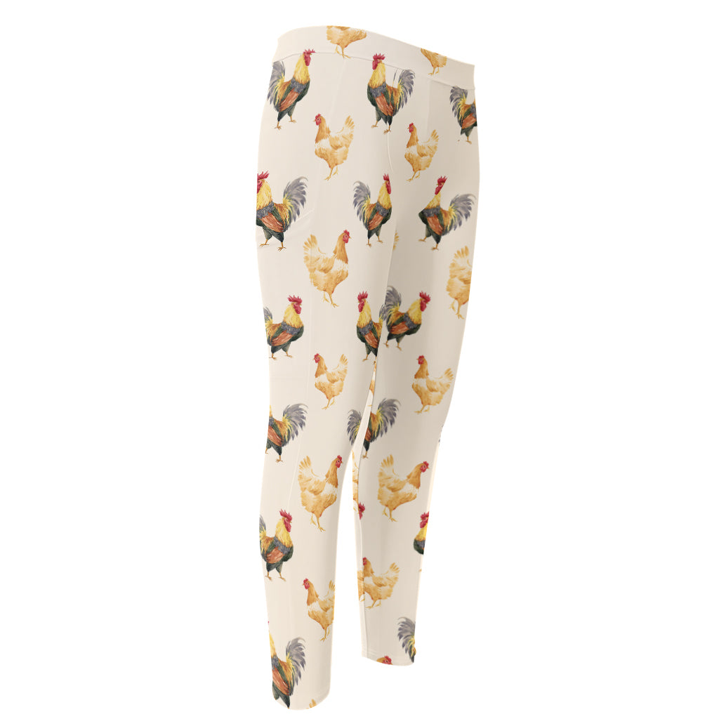 Watercolor Rooster Pattern Print Men's Compression Pants