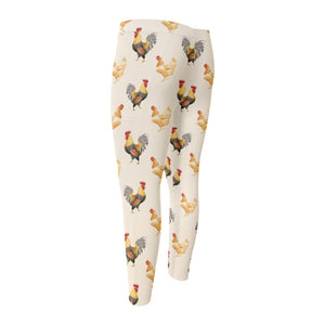 Watercolor Rooster Pattern Print Men's Compression Pants