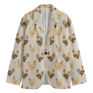 Watercolor Rooster Pattern Print Men's Cotton Blazer