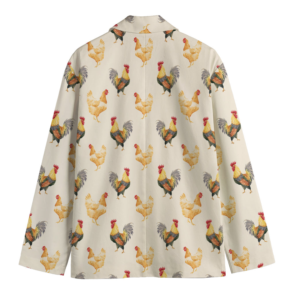 Watercolor Rooster Pattern Print Men's Cotton Blazer