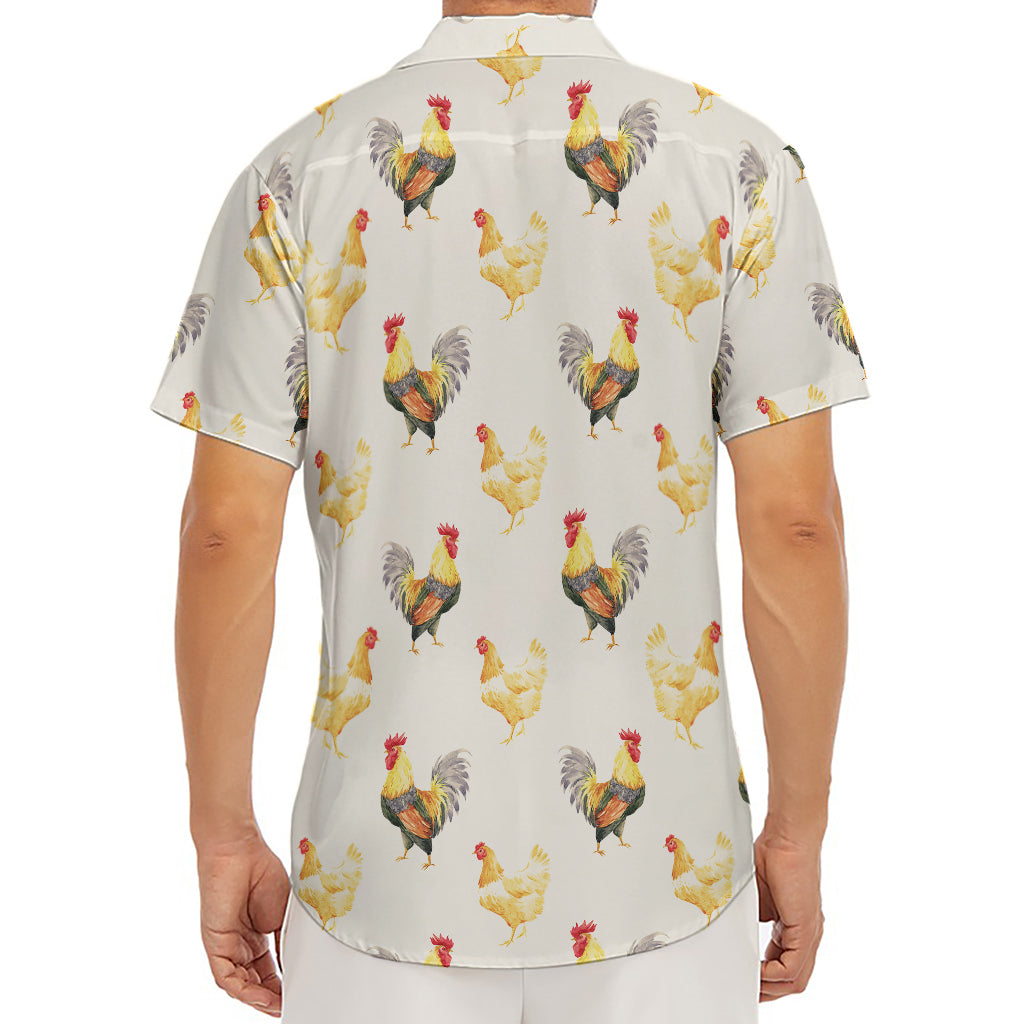 Watercolor Rooster Pattern Print Men's Deep V-Neck Shirt