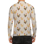 Watercolor Rooster Pattern Print Men's Long Sleeve Rash Guard