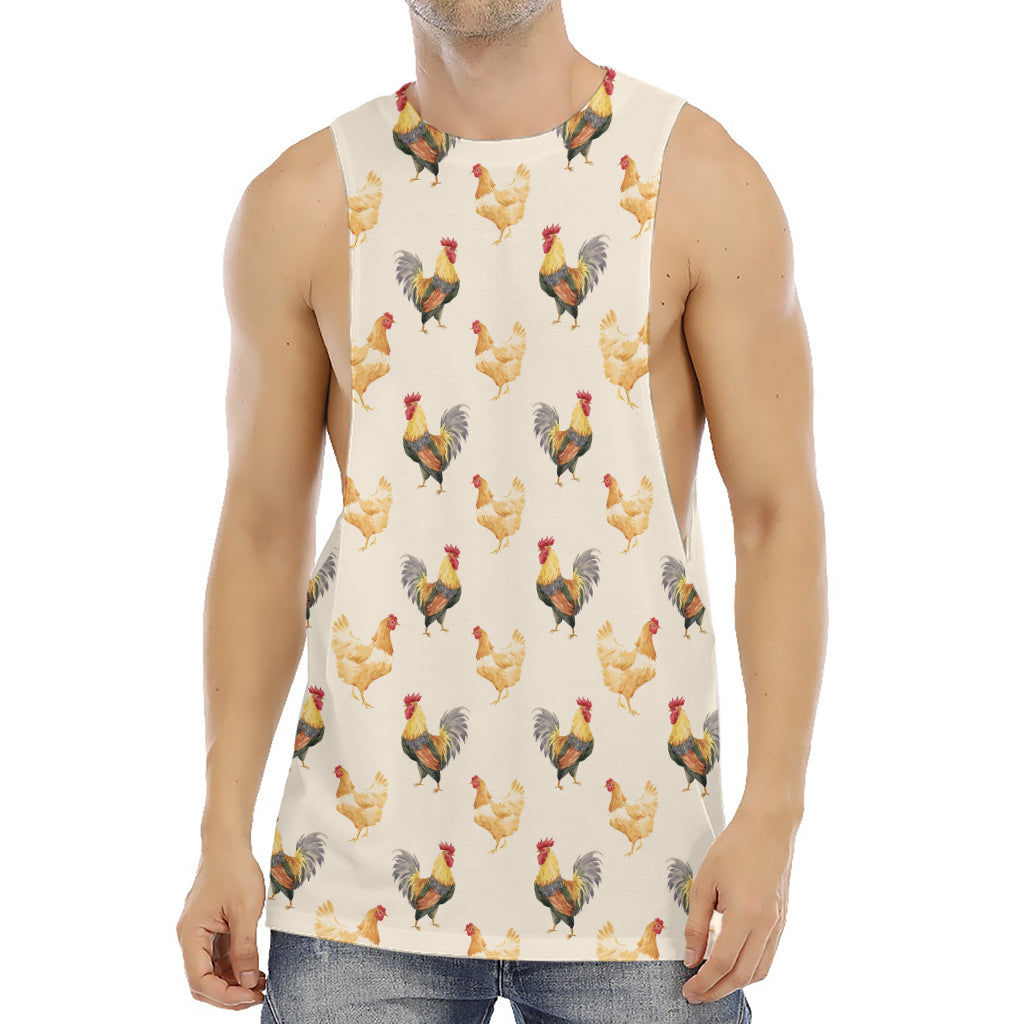 Watercolor Rooster Pattern Print Men's Muscle Tank Top