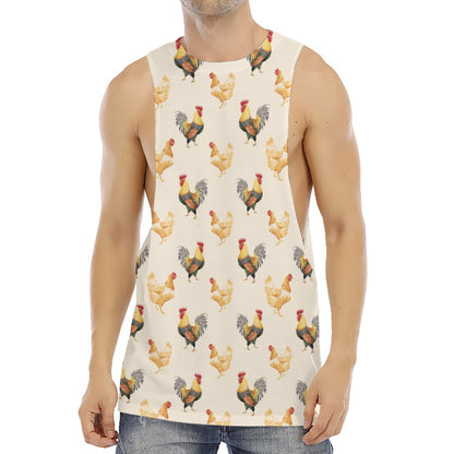Watercolor Rooster Pattern Print Men's Muscle Tank Top