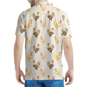 Watercolor Rooster Pattern Print Men's Polo Shirt