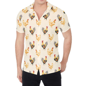 Watercolor Rooster Pattern Print Men's Shirt