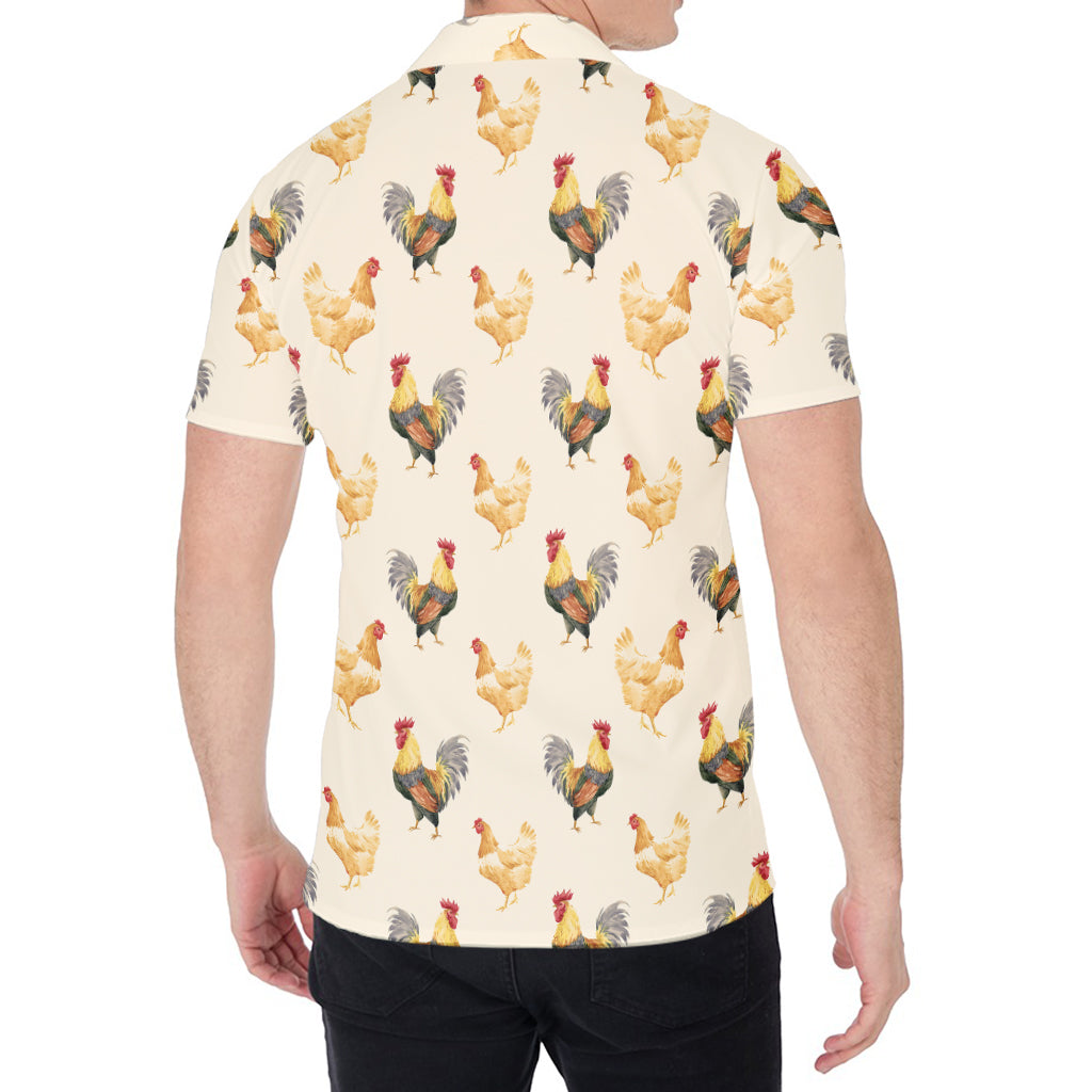 Watercolor Rooster Pattern Print Men's Shirt