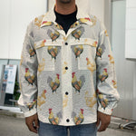 Watercolor Rooster Pattern Print Men's Shirt Jacket