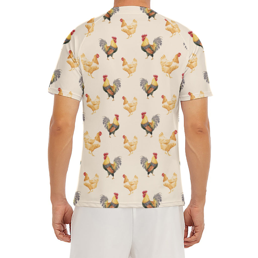 Watercolor Rooster Pattern Print Men's Short Sleeve Rash Guard