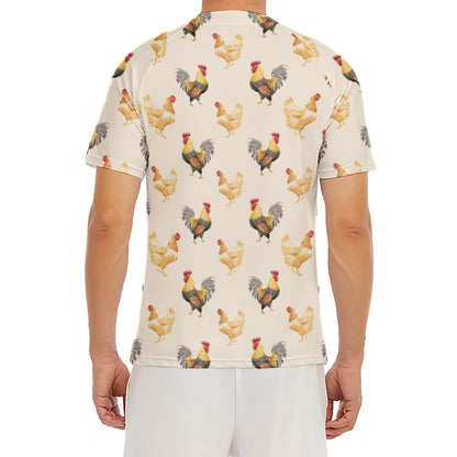 Watercolor Rooster Pattern Print Men's Short Sleeve Rash Guard